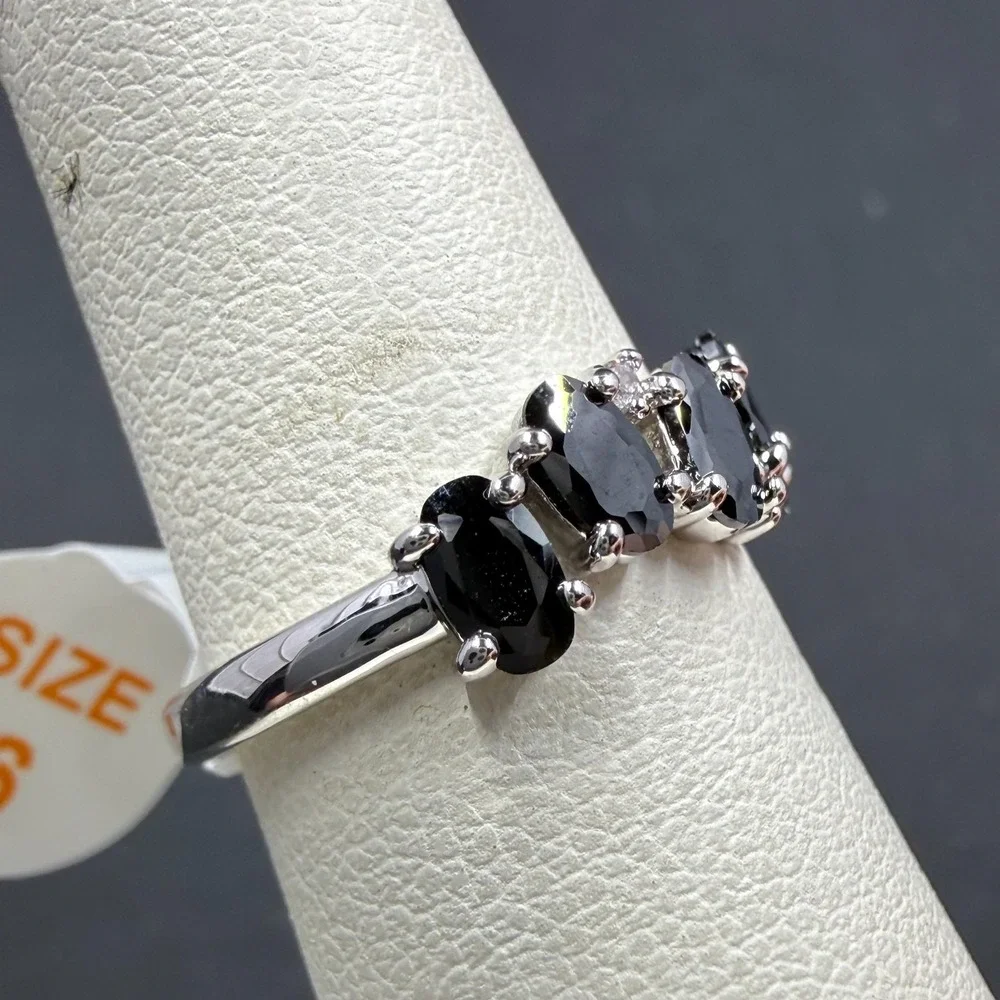 Bomb Party Whenever You Roam Size 6 Ring Black Onix CZ RBP5643 Rhodium Plated